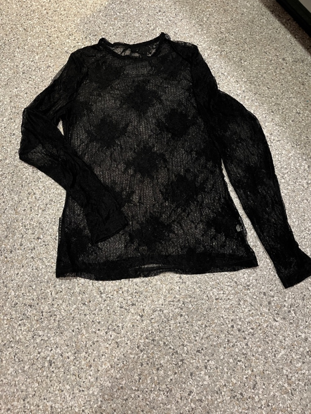 Black Sheer Lace Long-Sleeve Top